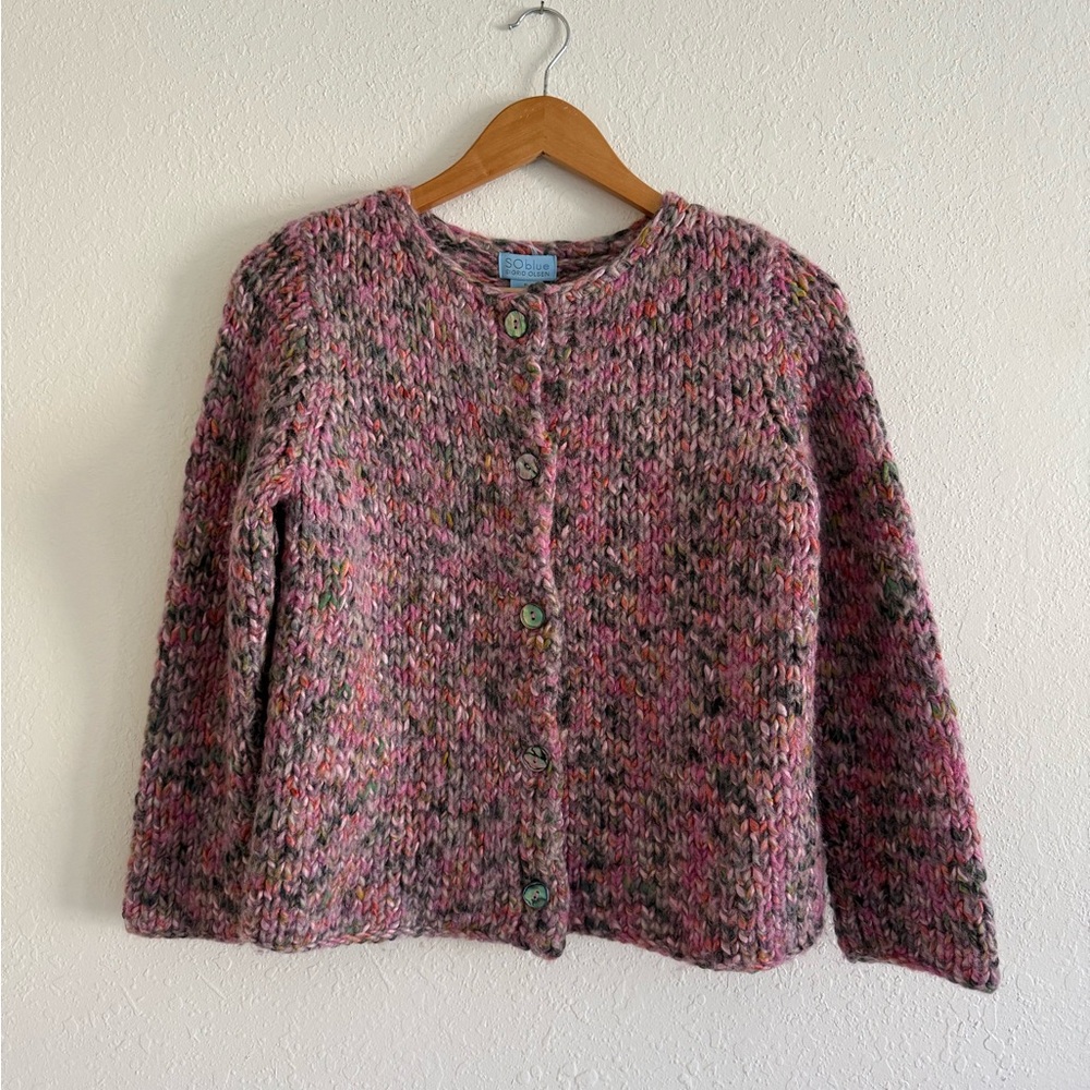 Sigrid Olsen Pink and Gray Knit Cardigan wool blend